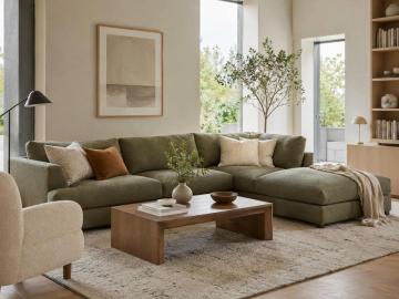beige bäddsoffa med högerdivan