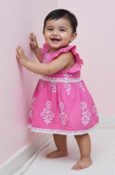 Infant Pink Floral Cotton Dress for Baby Girl