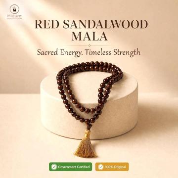 Red Sandalwood Mala (Rakta Chandan) | Govt Lab Certified | Mioura Crystals