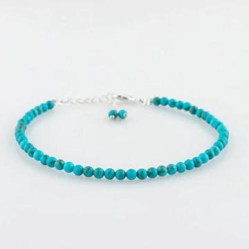 Blue Turquoise Micro Beads Bracelet – Silver Plated