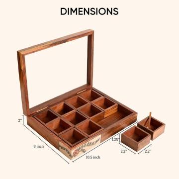 Handcrafted Wooden Spice Box with 12 Slots & Spoon