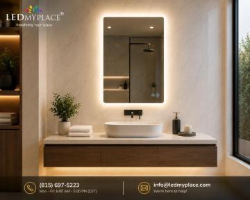 24 Inch Round LED Lighted Bathroom Vanity Mirror with Shelf, Touch Swi