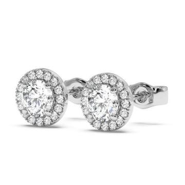 Round Cut Halo Diamond Stud Earrings in 18K White Gold