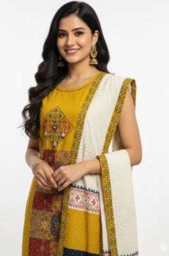 Mustard Yellow Women’s Ethnic Wear – Printed suit set at ₹1999