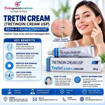 Tretin Cream (Tretinoin Cream) | Retin-A for Acne & Sun-Damaged Skin | Online Generic Medicine