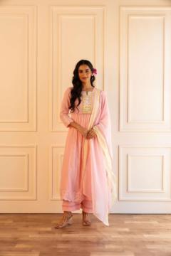 Gulabik Dusty Pink Green Anarkali Set for Women