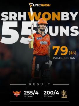 SRH 255/4 Crushes RCB 200/4 in FunCrash Match 67