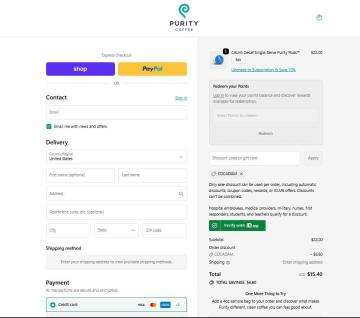 30% Off All Orders and Free Shipping at Purity Coffee