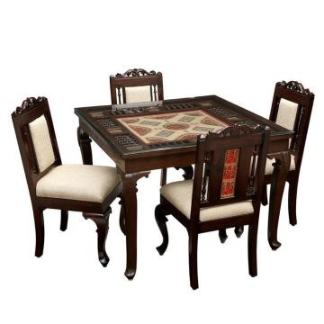 Elegant Teak Wood 4 Seater Dining Set with Walnut Finish