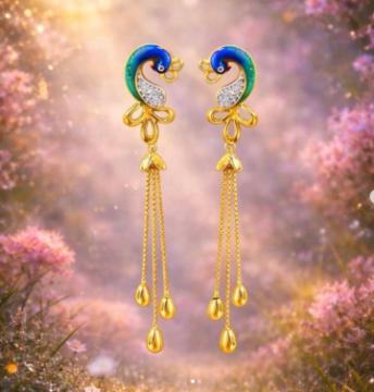 Peacock-Inspired Gold Drop Earrings - best jewellery collection in jaipur