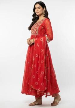 Orange Bandhani Anarkali Suit Set | Bandhej Anarkali Rs. 2199