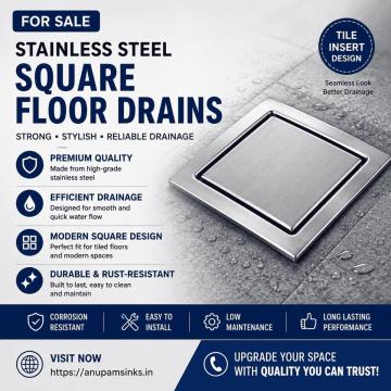 Square Floor Drain for a Clean Modern Bathroom