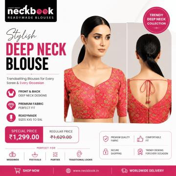 Buy Deep Neck Blouse for Saree | Premium Readymade Blouses
