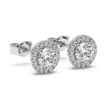 Round Cut Halo Diamond Stud Earrings in 18K White Gold