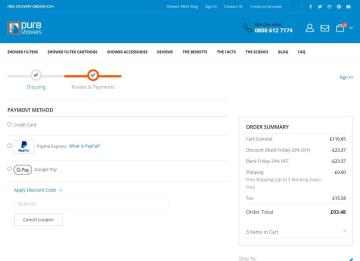 PureShowers.co.uk Black Friday Sale - 20% OFF Shower Filters + Free Gifts