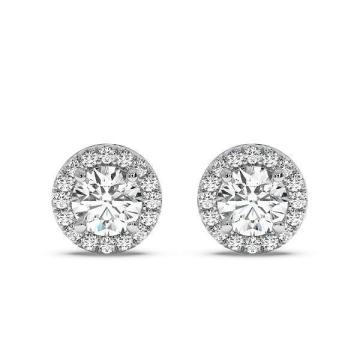 Round Cut Halo Diamond Stud Earrings in 18K White Gold