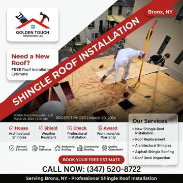 Shingle Roof Installation Bronx NY | Golden Touch Renovation