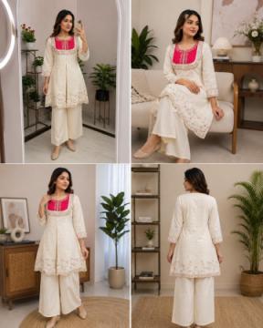 Off White Embroidered Kurta Set | Under 2000 Rs. 1699