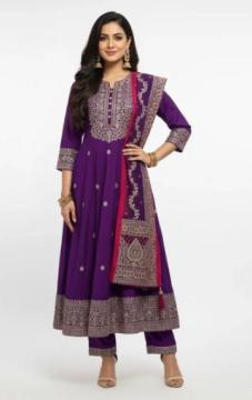 Royal Purple Embroidered Anarkali Suit Set | Indian Partywear Rs. 2499