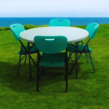 Portable folding indoor-outdoor furniture set with a briefcase table and four chairs