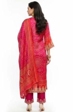 Pink Red Bandhej Printed Suit Set | Traditional Bandhani Rs. 2199